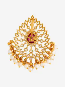 Kushal's Fashion Jewellery Gold Plated 92.5 Pure Silver Artificial Stones Temple Pendant