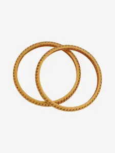 Kushal's Fashion Jewellery Set Of 2 Gold-Plated Antique Bangles