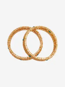 Kushal's Fashion Jewellery Set Of 2 Gold Plated Zircon Stone Studded Bangle