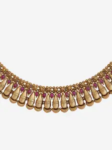Kushal's Fashion Jewellery Copper Gold-Plated Artificial Stones Studded Antique Necklace