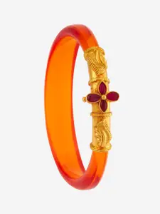 Kushal's Fashion Jewellery 92.5 Pure Silver Gold-Plated Stones Studded Temple Bangle