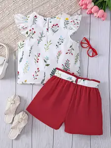 INCLUD Girls Floral Printed Cap Sleeves Top With Shorts