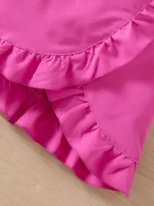 INCLUD Girls Round Neck Puff Sleeves Top With Skirt