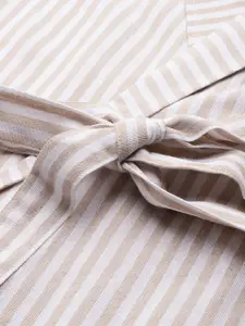 Chemistry Striped Flared Sleeves Pure Cotton Wrap Dress With Belt