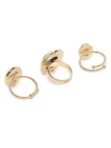 Zaveri Pearls Set Of 3 Gold-Plated Embellished Stone-Studded Finger Rings