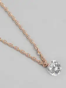 Carlton London 18kt Rose Gold-Plated CZ Circular Pendant with Chain