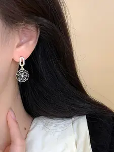 VAGHBHATT Gold-Plated Contemporary Rhinestone Drop Earrings