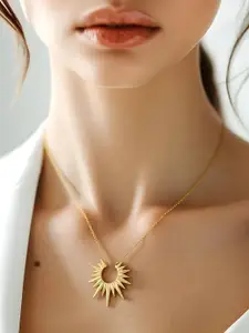 Rubans 22KT Gold Plated Stainless Steel Sunburst Demi-Fine Pendant With Chain