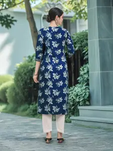 GoSriKi Floral Printed Chikankari Straight Kurta