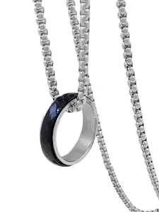 Saizen Men Stainless Steel Silver Plated Ceramic Ring Pendant & Chain