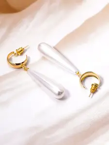 Rubans 18K Gold-Plated Drop Earrings with Elegant White Teardrop Pearls