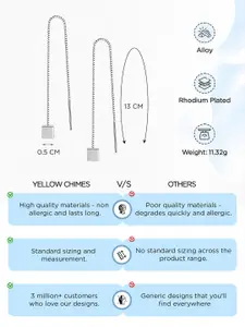 Yellow Chimes Rhodium-Plated Long Chain Tassel Threader Drop Earrings