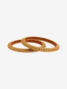 Kushal's Fashion Jewellery Set Of 2 Gold-Plated Antique Bangle