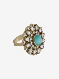 Kushal's Fashion Jewellery Kundan Studded Adjustable Finger Ring
