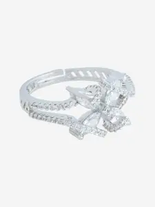 Kushal's Fashion Jewellery Rhodium-Plated Cubic Zirconia Studded Adjustable Finger Ring