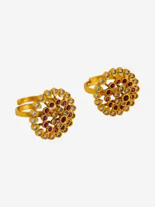 Kushal's Fashion Jewellery Gold-Plated Ruby Studded Toe Rings