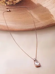 Rubans 18K Rose Gold Plated AD & White CubicZirconia Studed Square Design Pendant Necklace