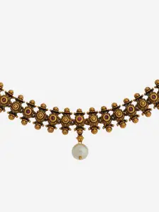 Kushal's Fashion Jewellery Gold-Plated Stones Studded Antique Necklace