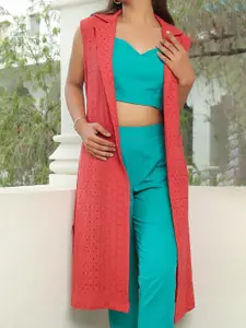 KAORI BY SHREYA AGARWAL Self Design Sleeveless Cotton Open Front Shrug