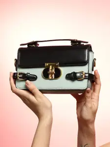 HAUTE SAUCE by  Campus Sutra HAUTE SAUCE by Campus Sutra Colourblocked Leather Structured Satchel