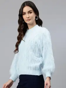 One Femme Cable Knit Woollen Pullover with Fuzzy Detail