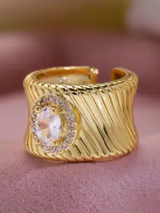 Rubans Voguish Rubans 18K Gold Plated Oval Cubic Zirconia Studded Adjustable Statement Ring