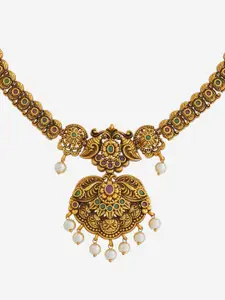 Kushal's Fashion Jewellery Gold-Plated Stones Studded Antique Necklace