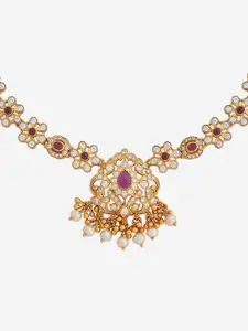 Kushal's Fashion Jewellery Embellished Bridal 92.5 Silver Gold-Plated Stone Necklace
