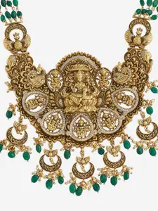 Kushal's Fashion Jewellery 92.5 Pure Silver Gold-Plated Stones Studded Temple Necklace