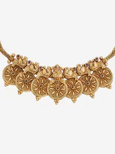 Kushal's Fashion Jewellery 92.5 Pure Silver Gold-Plated Stone Studded Temple Necklace