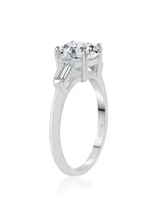 Ornate Jewels 925 Sterling Silver Rhodium-Plated AD & Solitaire Studded Finger Ring