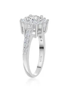 Ornate Jewels 925 Sterling Silver Rhodium-Plated AD & Solitaire Studded Finger Ring