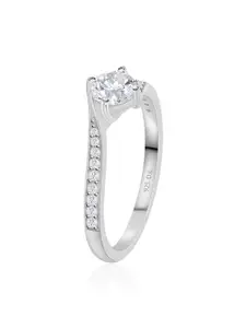 Ornate Jewels 925 Sterling Silver Rhodium-Plated AD and Solitaire Studded Finger Ring