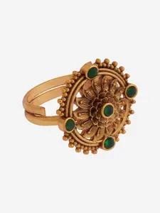Kushal's Fashion Jewellery Gold-Plated Stone-Studded Antique Adjustable Finger Ring