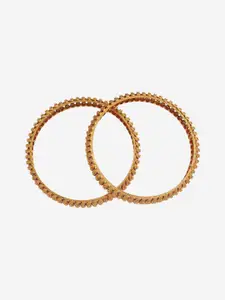 Kushal's Fashion Jewellery Set Of 2 Gold-Plated Ethnic Antique Bangles