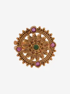 Kushal's Fashion Jewellery Gold-Plated Stone-Studded Antique Adjustable Finger Ring