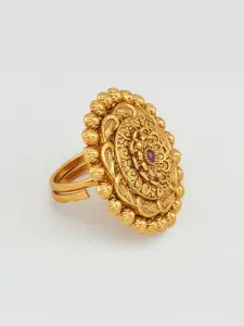 Kushal's Fashion Jewellery Gold Plated Ruby Studded Antique Adjustable Finger Ring
