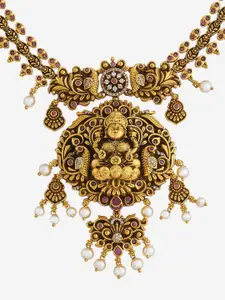 Kushal's Fashion Jewellery Gold-Plated Stones Studded Antique Necklace