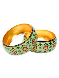 OOMPH Set Of 2 Meenakari Floral Kada Bangles