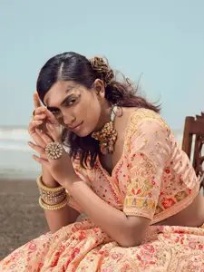 Fusionic Embroidered Beads & Stones Semi-Stitched Lehenga & Unstitched Blouse With Dupatta