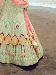 Fusionic Embroidered Beads & Stones Semi-Stitched Lehenga & Unstitched Blouse With Dupatta