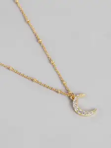 Carlton London 18kt Gold Plated Cubic Zirconia Studded Half Moon Pendant With Chain