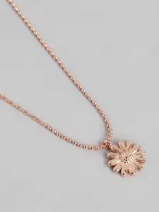 Carlton London 18kt Rose Gold Plated Floral Pendant with Chain