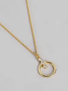 Carlton London 18kt Gold Plated Cubic Zirconia Studded Circle & Bar Pendant with Chain