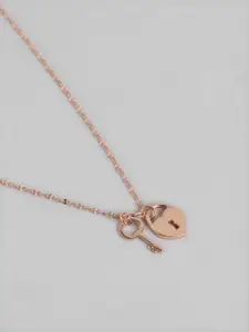 Carlton London 18kt Rose Gold Plated Lock and Key Pendant with Chain