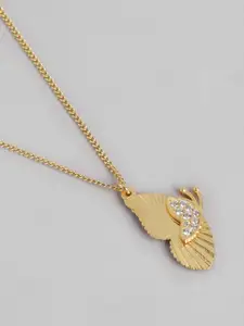 Carlton London 18kt Gold Plated with Cubic Zirconia Studded Butterfly Pendant and Chain
