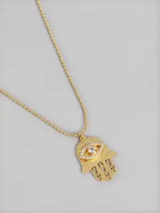 Carlton London 18kt Gold Plated with CZ Hamsa Evil Eye Pendant and Chain