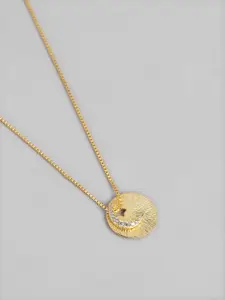 Carlton London 18kt Gold Plated Cubic Zirconia Circle with Half Moon Pendant and Chain