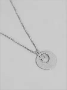 Carlton London Rhodium Plated Cubic Zirconia Studded Circle with Star Pendant and Chain