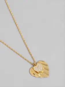 Carlton London 18kt Gold Plated with Cubic Zirconia Studded Heart Pendant and Chain